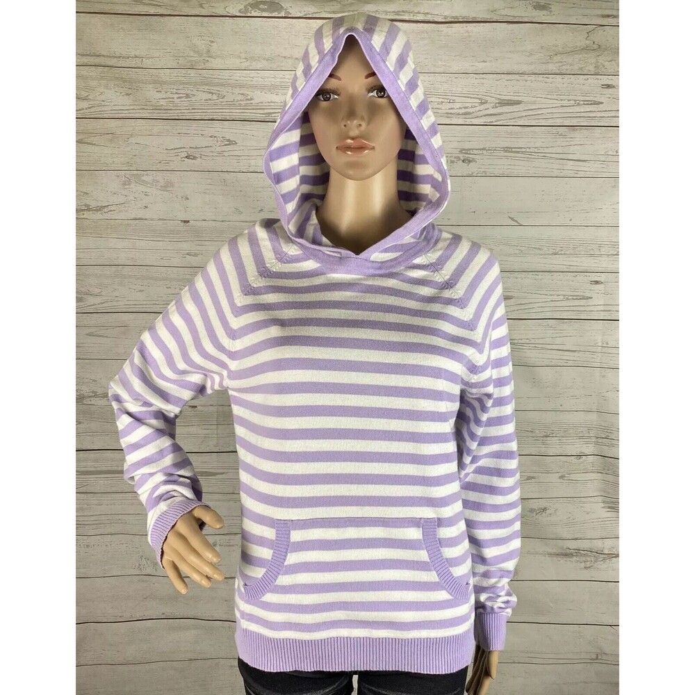 High Sierra Hooded Sweater Large Lavender Purple White Striped Pouch Pocket UK